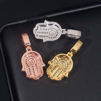 Nouveau Design de Luxe Rose Or Argent Personnalisé Micro Pave Fatima Hamsa Main Pendentif Collier Bonne Chance Glace Luxe Hamsa Main