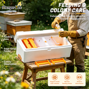 Nouvelle boîte d'élevage et de gestion des larves d'abeilles avec mangeoire à pollen et plateau d'alimentation, couvercle transparent en mousse EPS, blanc et orange - Product Image 6