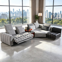 Canapé d'angle modulable en forme de L avec table console et rangement, en tissu et cuir mélangés, style moderne