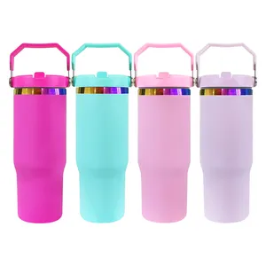 Công suất lớn sinh viên chai nước cầu vồng bên dưới 30oz Tumblers cầu vồng mạ du lịch cốc cốc nhiệt với lật rơm