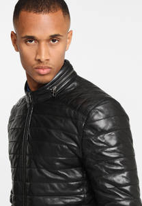 Chaqueta de cuero personalizable para hombre con piel de oveja de alta calidad, fibra de poliéster de burbuja suave, cremallera frontal interior, diseño elegante - Product Image 5