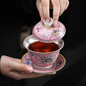 Bát Sứ Pha Trà Tráng Men Gaiwan, Mạ Vàng, Cốc Bạc, Cốc Zi Jing, Bát Trà Kung Fu - Product Image 1