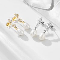 KE5382 Pendientes de Perlas de Agua Dulce para Mujer, Chapados en Oro de 14k, Plata de Ley 925 con Circonita de Alta Calidad, Estilo Vintage, Venta al por Mayor