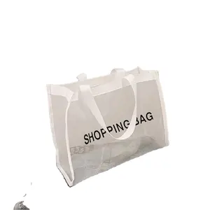 Large-capacity transparent mesh shopping hand bag Customized tote bag canvas Hot Sale Family clear Sea Bags Beach With Holes