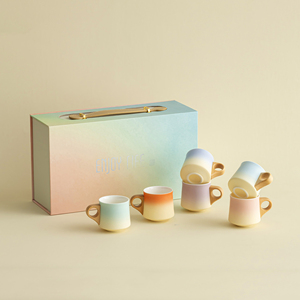 New Product Wood Handle Ceramic Espresso <b>Cup</b> <b>Set</b> Gradient Color Porcelain <b>Cup</b> <b>Sets</b> for Coffee and <b>Tea</b> - Product Image 3