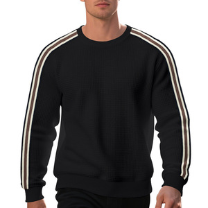 Sweat-shirt à manches longues pour homme, 95% polyester, 5% élasthanne, tricoté, texture ananas, 7 rayures, coupe décontractée, automne, en stock - Product Image 3