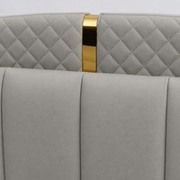 Luxuriöses Modernes PU-Leder Polsterbett mit Flügelkopfteil, Kanalgesteppt, Goldene Zierleiste, Metallakzent, Hotel-Schlafzimmer Dekorationsstil