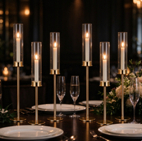 Décorations de mariage modernes, porte-bougies en or coniques avec cylindre en verre pour centre de table