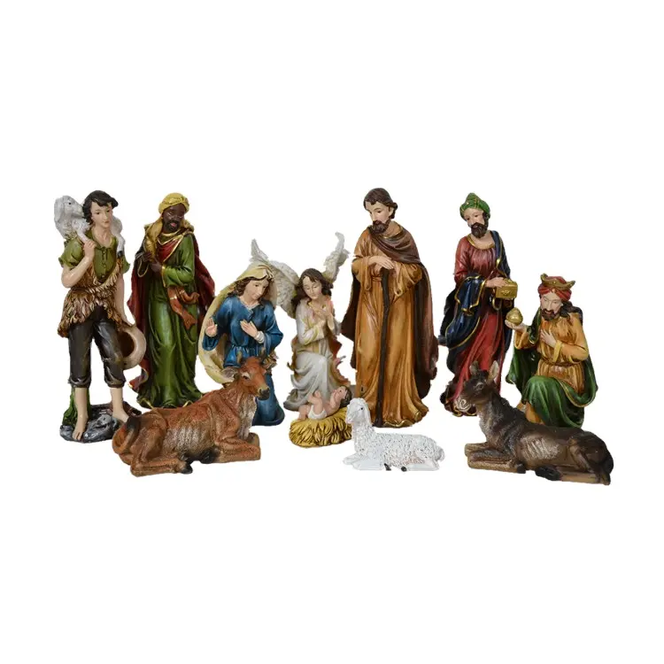 Vente en gros de bonne qualité Décoration de Noël Nativité Set Intérieur Résine Nativité Figurine