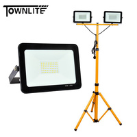 Projecteur de travail LED portable à double tête 50W 5000LM IP65 étanche, angle de faisceau 120°, avec double trépied pour atelier et réparation automobile