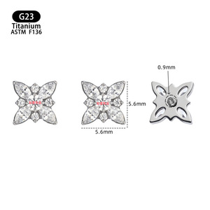 <b>Titanium</b> Butterfly Zircon <b>Stud</b> Earring 5.6mm F136 For Cartilage Lip Ear Piercing Jewelry - Product Image 1