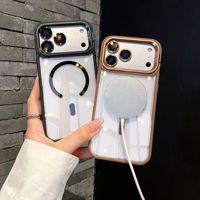 Funda Magnética con Carga Inalámbrica para iPhone 17 16 15 Pro Max, Cubierta Transparente de Metal+PC con Protector de Cámara y Soporte Metálico