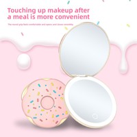 Factory Direct Donut LED Makeup Mirror Handheld 3-Color USB Rechargeable Lighted Travel Gift Mirror