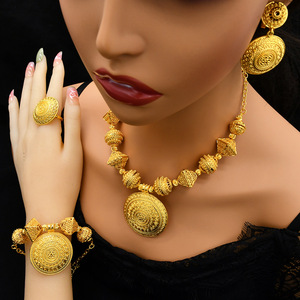 2025 thời trang chất lượng cao ethiopian Jewelry Set 24K mạ vàng tuyên bố lớn hình học Hollow Hạt trang sức Set - Product Image 4