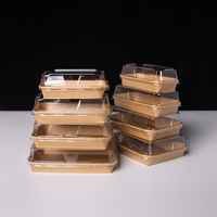 Conteneur en papier kraft avec couvercle transparent en PET, boîte à sushi jetable de luxe, emballage haut de gamme pour plats à emporter, restaurant haut de gamme, OEM
