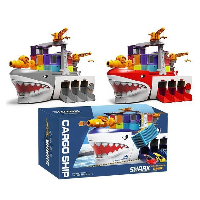 Multi-function Storage Large Ships Transforming Container Ship Toy Cartoon Shark Cargo Boat Eject Launch Game with Light & Music