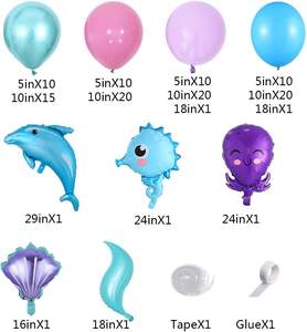 Guirlande d'<span class=keywords><strong>arche</strong></span> <span class=keywords><strong>de</strong></span> ballons sirène personnalisée avec des ballons en feuille d'animaux marins hippocampe, pieuvre et ballons <span class=keywords><strong>de</strong></span> fête violet, vert et rose - Product Image 3