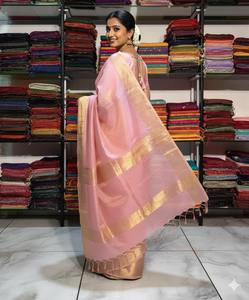 Sari en lin de soie rose de qualité supérieure, élégant, pour femmes, à porter pour les fêtes, les mariages, les fonctions traditionnelles, vêtements ethniques de designer d'Inde - Product Image 5