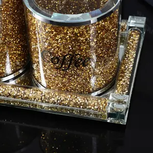 Pot de stockage en verre avec cristaux écrasés et transparents, pour thé, café, sucre, bocaux de rangement, perles à l'intérieur