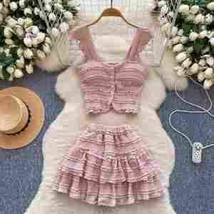 Ensembles Y2K pour femmes : Haut bustier et jupe taille haute – Vêtements américains en gros - Product Image 1