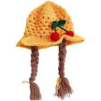 Chapeau perruque en laine crochetée rose en gros pour bébés filles avec tresses, mode automne-hiver pour enfants