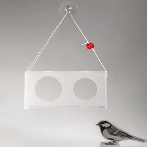 Custom Shape Modern Hanging Clear Large Acrylic Window Bird Feeder With Seed Feed Tray