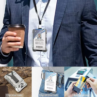Tempat Kartu Kredit Aluminium Minimalis untuk Pria, Dompet Logam Anti RFID Kompatibel dengan AirTag, Penjepit Uang Tipis