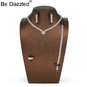 Bedazzled Arabic V Necklaces Fashion Bridal Wedding Accessory Copper Silver Plated Luxury Wedding Jewelry Set