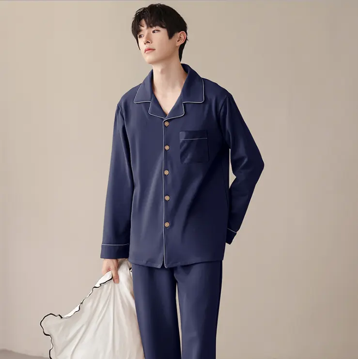 Hiver À Manches Longues Pyjamas Vêtements hommes vêtements de Nuit En Coton Offre Spéciale Hommes Couleur Unie Pyjamas