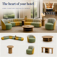 Mobilier de hall d'hôtel moderne : Ensemble de canapés modulaires incurvés sur mesure avec fauteuils et tables pour projets hôteliers
