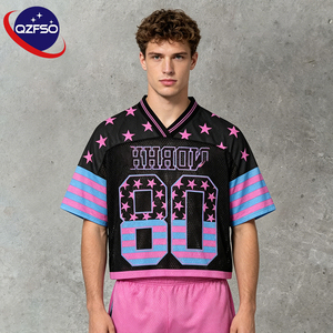 QZFSO Custom Hip Hop Vintage Sublimation Soccer T Shirt American Football Uniform <b>Top</b> Rhinestone Mesh Fabric Rugby Sport Jersey - Product Image 1
