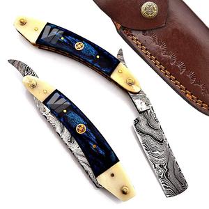 Rasoir pliable et lisse en acier, fait à la main, lame de barbier de qualité supérieure, avec logo personnalisé, 4 pièces - Product Image 1