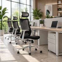 Chaise de bureau exécutive moderne et abordable avec support lombaire, appui-tête, design ergonomique, hauteur réglable, en tissu maillé, pivotante, pour bureau à domicile