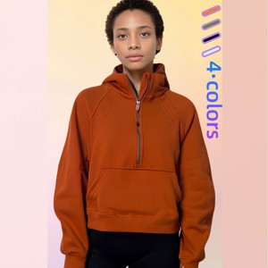 Sudadera con Capucha <span class=keywords><strong>de</strong></span> Forro <span class=keywords><strong>Polar</strong></span> <span class=keywords><strong>para</strong></span> <span class=keywords><strong>Mujer</strong></span>, con Media Cremallera y Logotipo Frontal, Informal, <span class=keywords><strong>para</strong></span> Yoga, Otoño e Invierno, Cortavientos y Cálida - Product Image 4