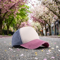 Gorra de béisbol de 5 paneles desestructurada, lavada y desgastada, de sarga de algodón con contraste de color, logotipo personalizado, estilo vintage, ajustable
