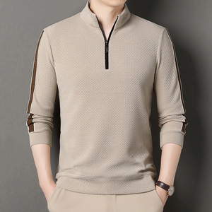 Haut de gamme hommes vêtements Semi fermeture éclair col montant pull printemps automne d'âge <span class=keywords><strong>moyen</strong></span> hommes ample décontracté à manches longues chemise T-shirt - Product Image 1