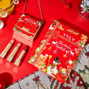 Vente en gros Ensemble cadeau de maquillage de Noël <span class=keywords><strong>Rouge</strong></span> <span class=keywords><strong>à</strong></span> lèvres en velours mat imperméable longue durée 3 pièces en 1 sac en cuir - Product Image 4