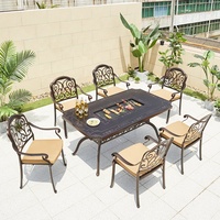 ensemble de salle à manger, meubles de terrasse extérieure, table de barbecue en fonte d'aluminium, 6 chaises pour restaurant