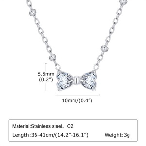 Hot-sale Bowknots Pendant Clavicle Chain Ladies Stainless Steel 18K Gold Plated Wedding Party Fashion Jewelry Set - Product Image 6