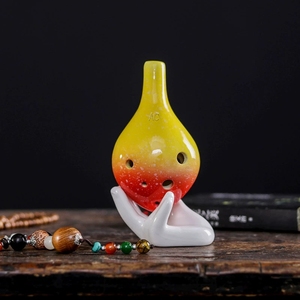 Ocarina en céramique à 6 trous, forme goutte d'eau, dégradé étoilé, glaçure flocon de neige, multicolore arc-en-ciel, pour débutants - Product Image 4