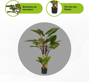 Oh Arts Real Touch Kunstmatige Taro Plant Bonsai Zijde Tropisch Blad Faux Gepot Met Heldere Glazen Potten Indoor Outdoor Home Hotel - Product Image 3