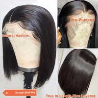 Perruques Bob Courtes 100% Cheveux Humains Vierges Vietnamiens, Lisses, Sans Colle, Frontale 13*4 Transparente, 100% Cheveux Humains, Meilleures Ventes