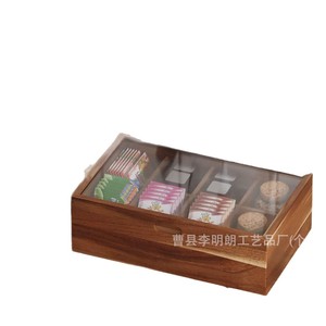Wooden Storage <b>Box</b> With Compartments And Lid For Tea Bags Jewelry Home Use Dustproof Rectangular Design - Product Image 5