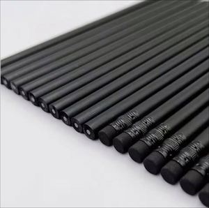 Crayons ronds noirs unis de haute qualité de 7,5 pouces, personnalisés en usine, en bois, HB 2B avec gomme, en vrac - Product Image 3
