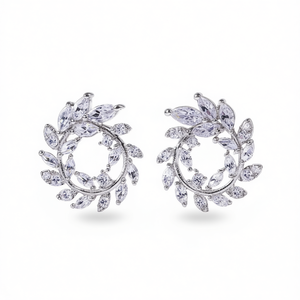 Boucles d'oreilles en cristal d'or blanc, en argent 925, en forme de plante, serties de pierres, bijoux de mariage romantiques pour femmes - Product Image 1