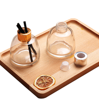 Bouteille en verre vide pour diffuseur de parfum d'ambiance, 100 ml, 200 ml, plate et ronde, avec bouchon en bois et couvercle en aluminium doré, personnalisable
