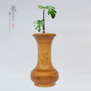 Bamboo Vase Round Handmade Traditional Office Decorative Flower Pot - Product Image 1