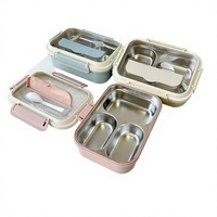Boîte à lunch rectangulaire en acier inoxydable de style nordique, trois compartiments, design compartimenté, boîte à bento pour étudiants, conservation de la chaleur