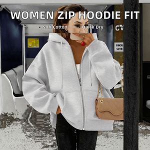 Sweat à capuche zippé pour femme, pull à capuche entièrement zippé, poignets côtelés, poche kangourou, style décontracté streetwear - Product Image 2