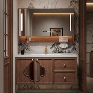 Mueble de Baño Estilo Song en Roble con Lavabo de Cerámica y Espejo, Color Nogal Claro - Product Image 1